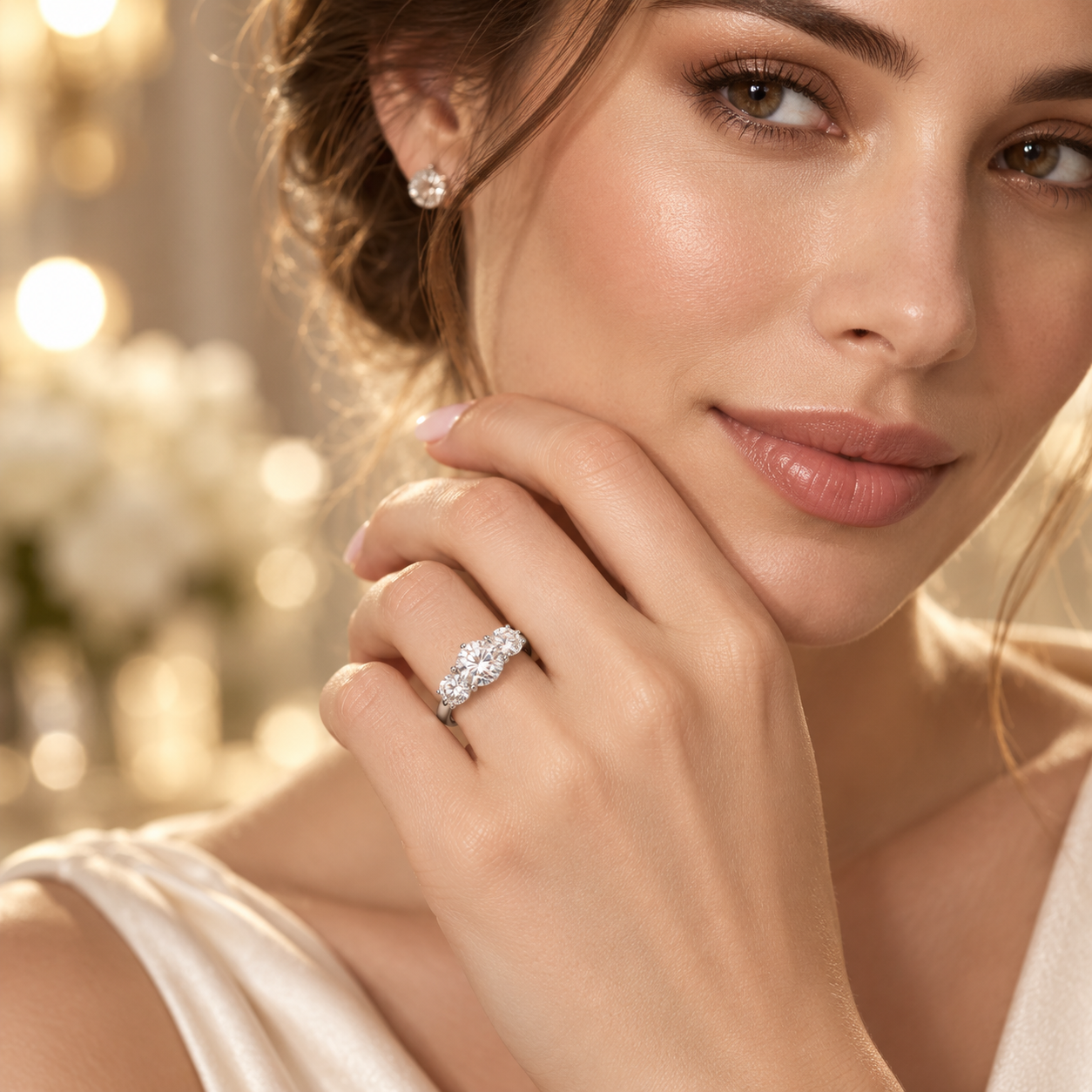3ct Round Brilliant Moissanite Trilogy Engagement Ring