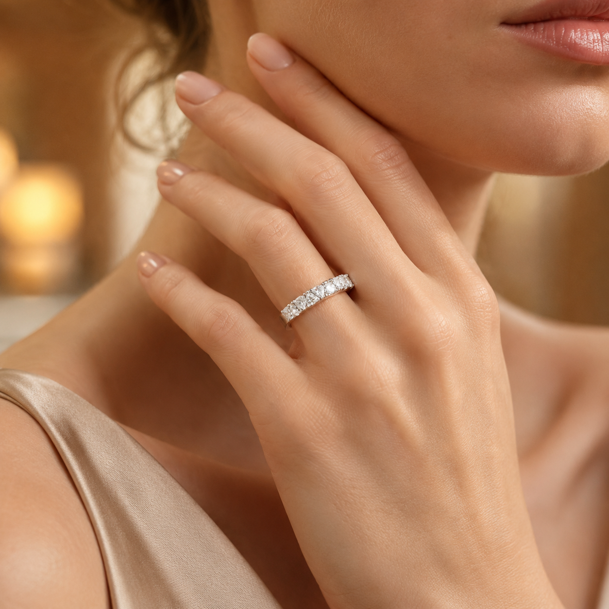 1ct Trillion Cut Moissanite Half-Eternity Wedding Band