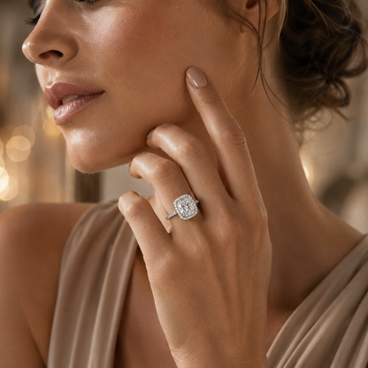 5ct Cushion Cut Moissanite Halo Engagement Ring