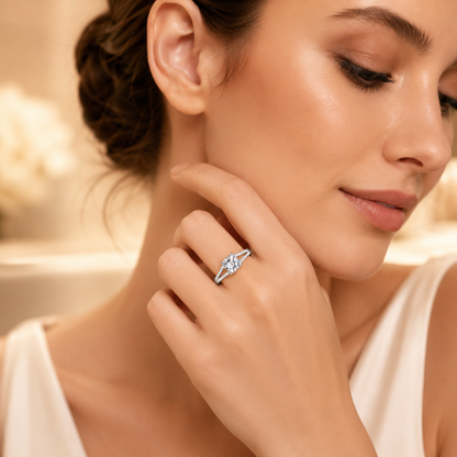 Asscher Cut Moissanite Split-Band Engagement Ring