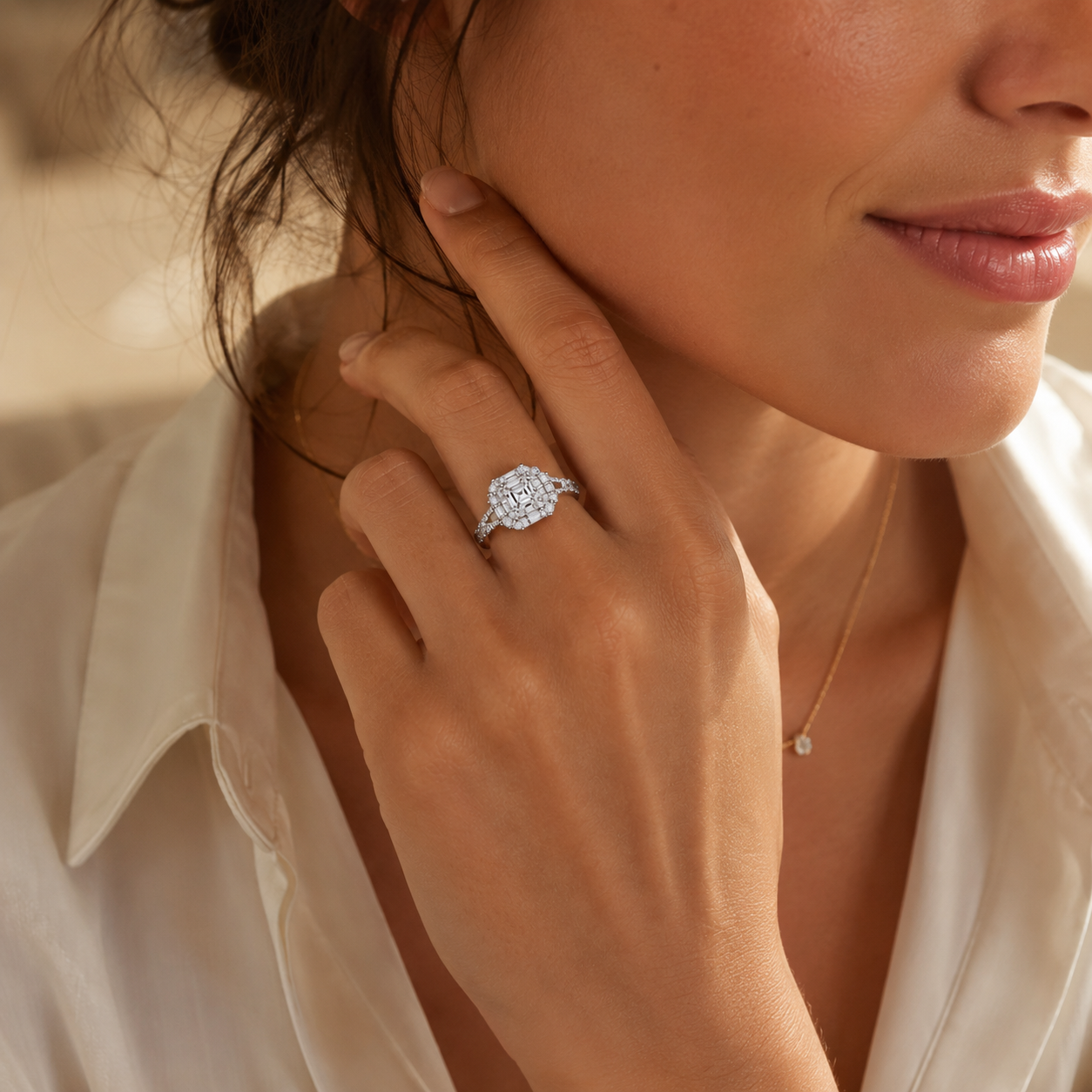 Asscher Halo Moissanite Engagement Ring