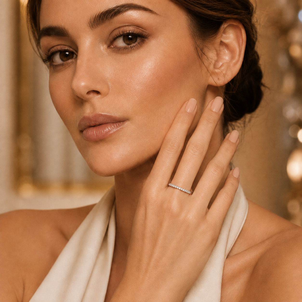 Round Brilliant Moissanite Pavé Half-Eternity Wedding Band