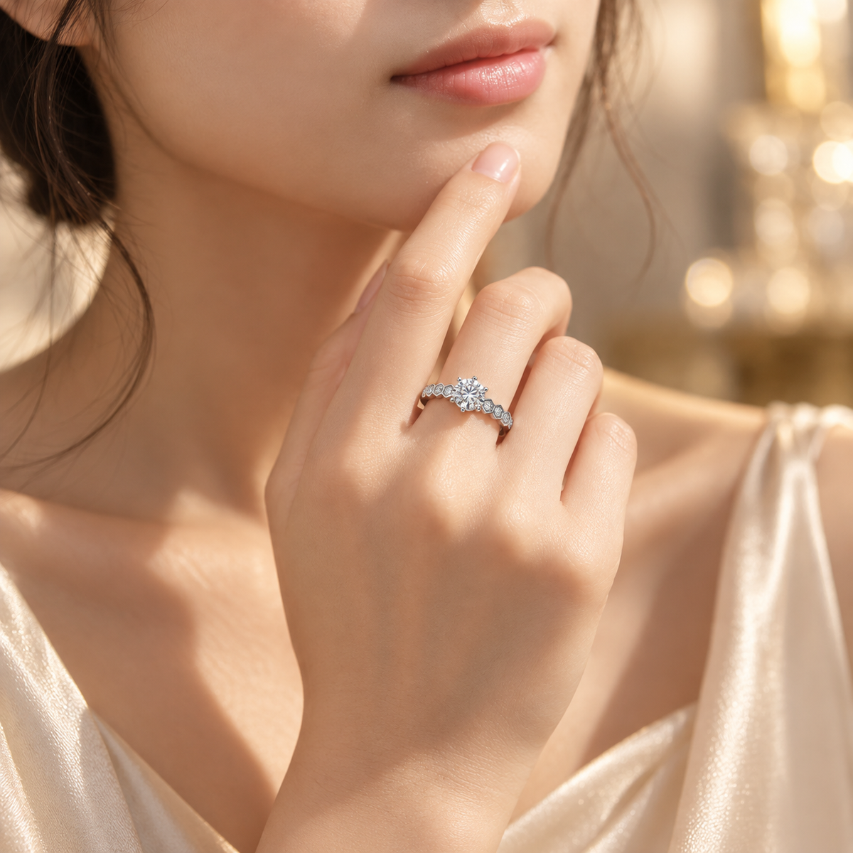 0.5ct Round Brilliant Moissanite Vintage Bezel Adjustable Ring