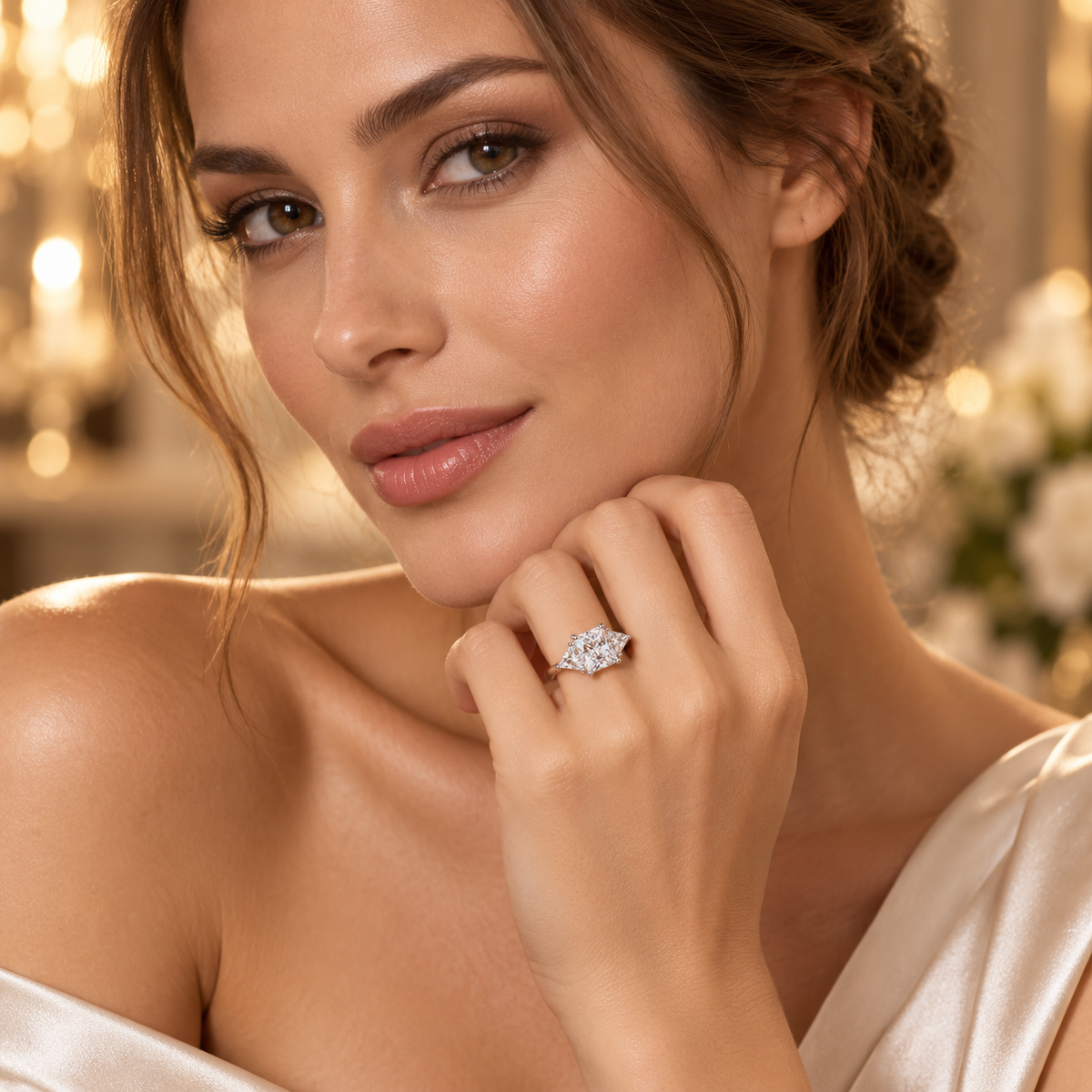 3ct Radiant & Trillion Cut Moissanite Trilogy Engagement Ring