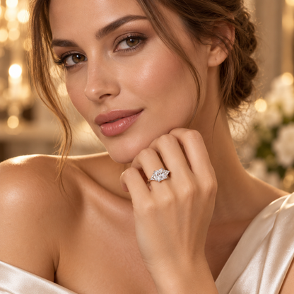 3ct Radiant & Trillion Cut Moissanite Trilogy Engagement Ring