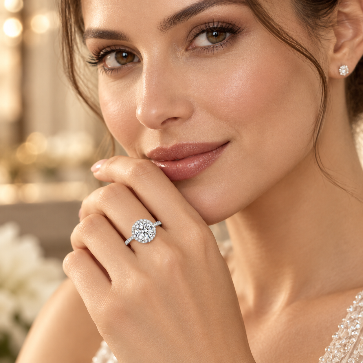 1ct Adjustable Coloured Moissanite Halo Engagement Ring