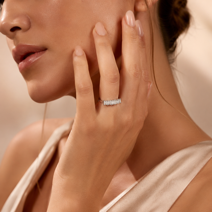 2.5ct Emerald Cut Moissanite Half-Eternity Wedding Band