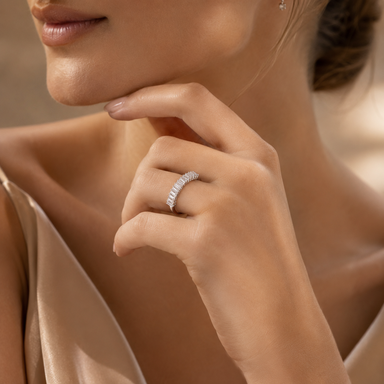 1ct Emerald Cut Moissanite Half-Eternity Wedding Band