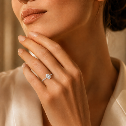 Oval Cut Moissanite Pavé Solitaire Engagement Ring
