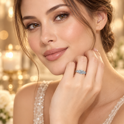 2ct Round Brilliant Moissanite Trilogy Engagement Ring