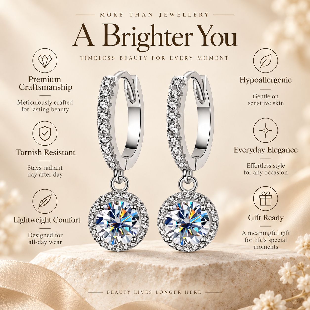 Halo Moissanite Hoop Drop Earrings