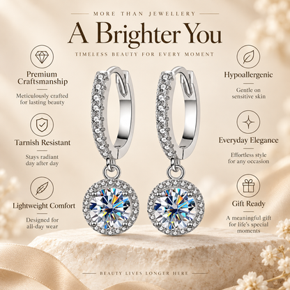 Halo Moissanite Hoop Drop Earrings