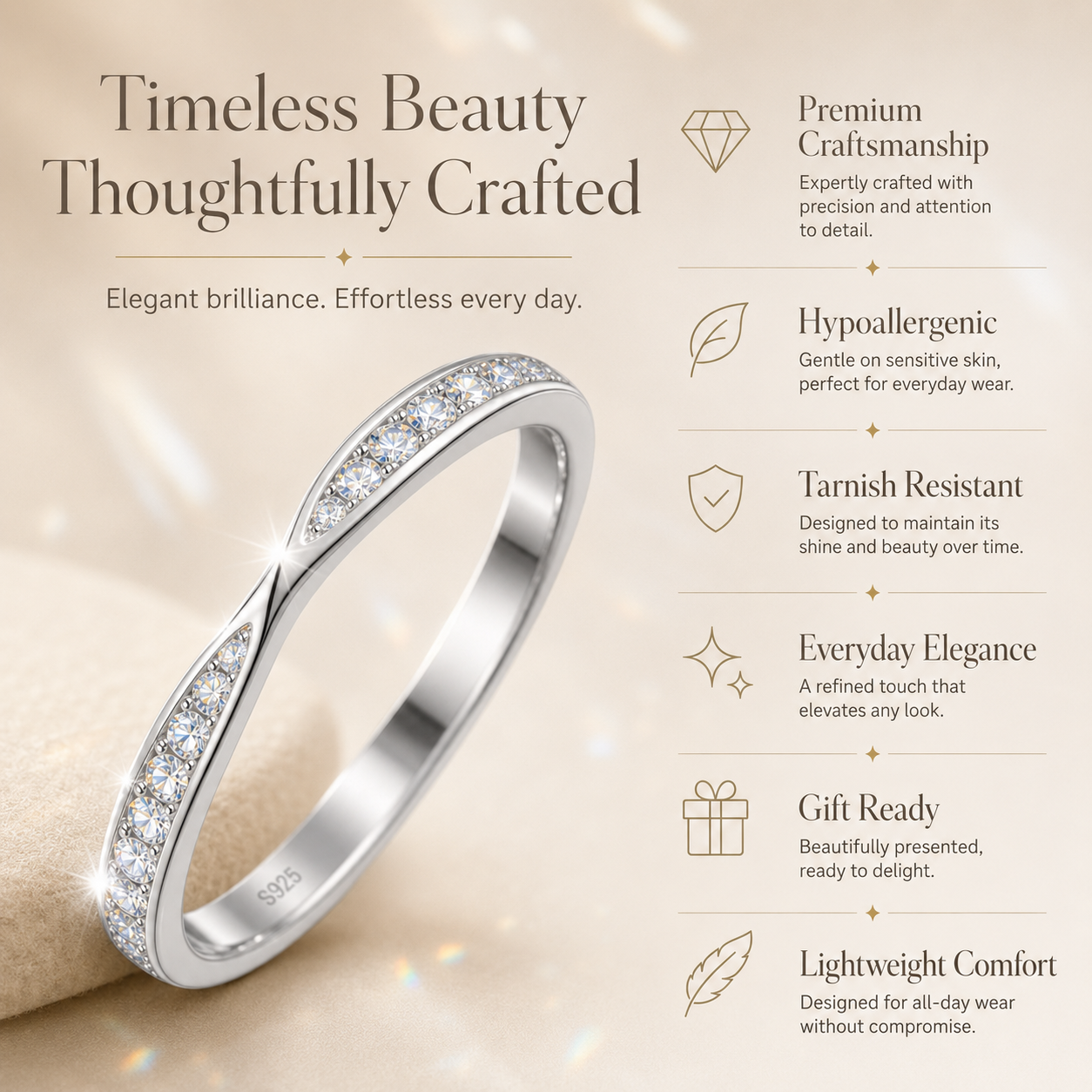 Round Brilliant Moissanite Curved Half Eternity Wedding Band