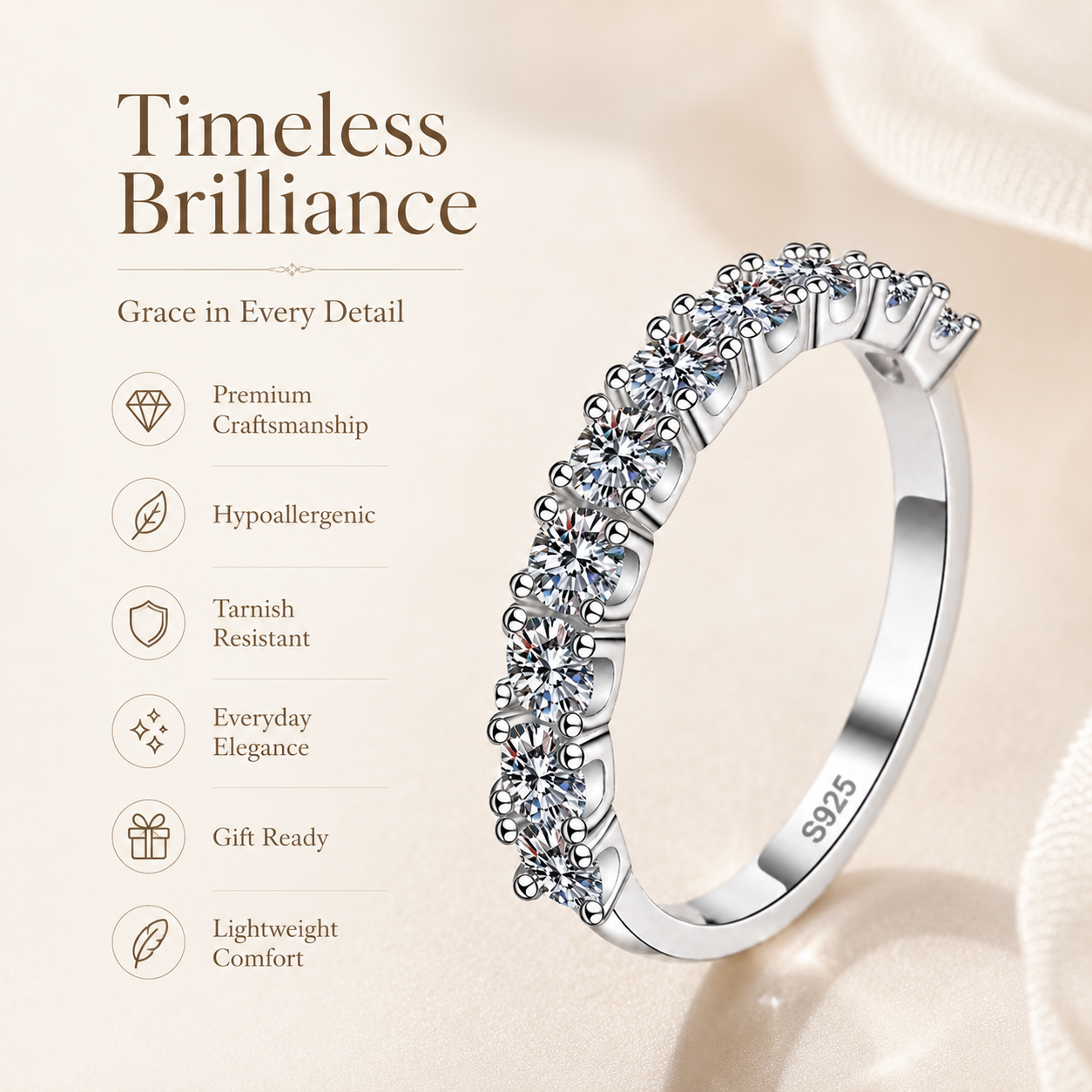 1ct Round Brilliant Moissanite Half-Eternity Wedding Band
