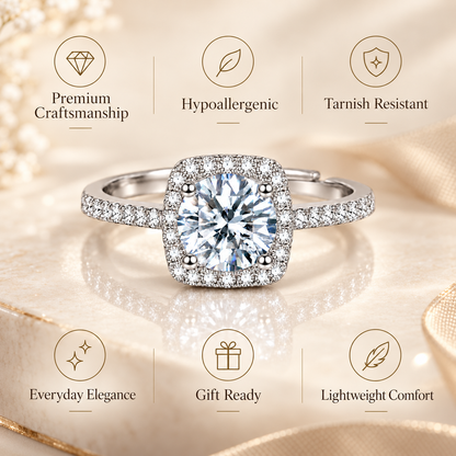 1ct Round Brilliant Moissanite Square Halo Adjustable Ring