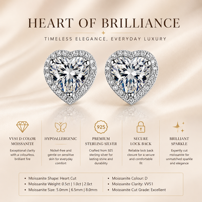 Heart Halo Moissanite Stud Earrings