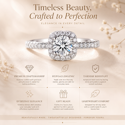 Cushion Halo Moissanite Engagement Ring