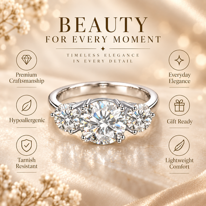4ct Round Brilliant Moissanite Trilogy Engagement Ring