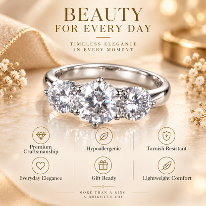 3ct Round Brilliant Moissanite Trilogy Engagement Ring