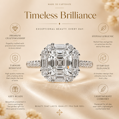 Vintage Asscher Halo Moissanite Engagement Ring