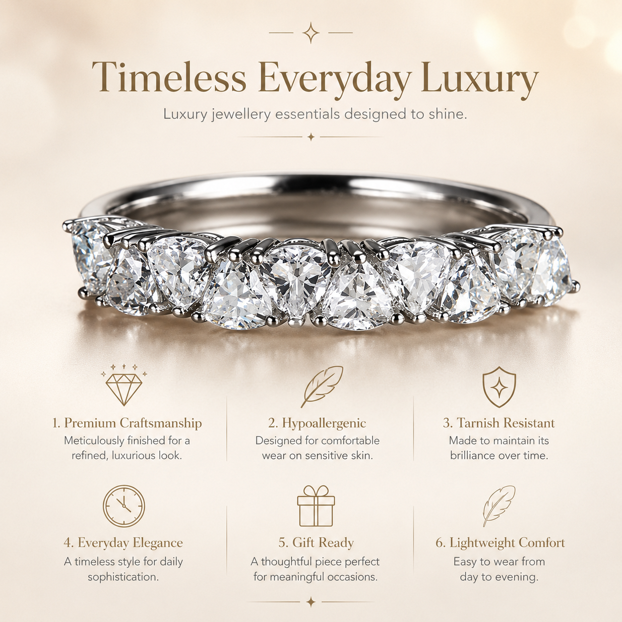 1ct Trillion Cut Moissanite Half-Eternity Wedding Band