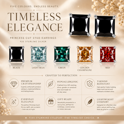 Princess Cut Coloured Moissanite Stud Earrings