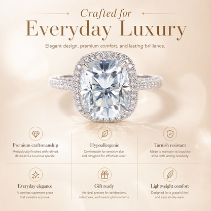 5ct Cushion Cut Moissanite Halo Engagement Ring