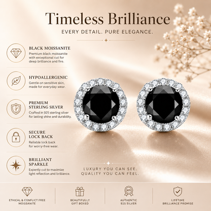 Black Halo Moissanite Stud Earrings