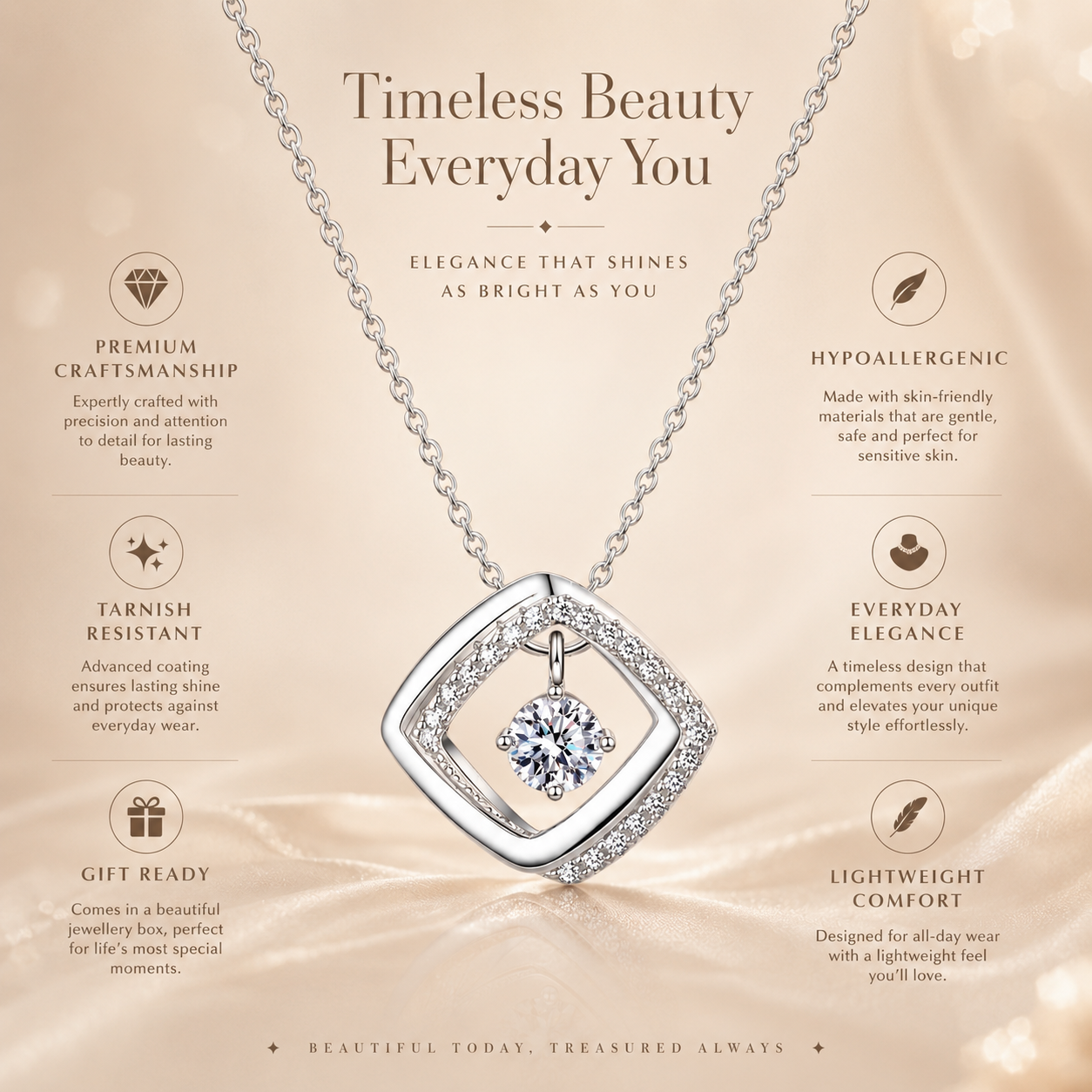 Floating Diamond Shape Moissanite Pendant Necklace