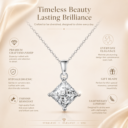 Princess Cut Moissanite Solitaire Pendant Necklace