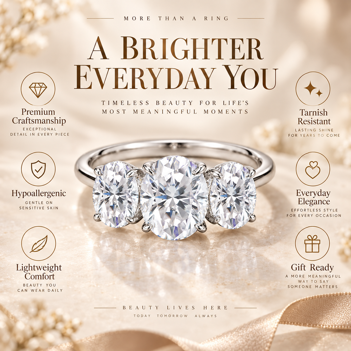 4ct Oval Cut Moissanite Trilogy Engagement Ring