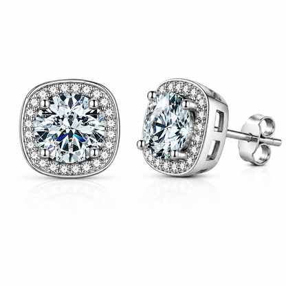 Halo Moissanite Stud Earrings – 925 Sterling Silver & Gold
