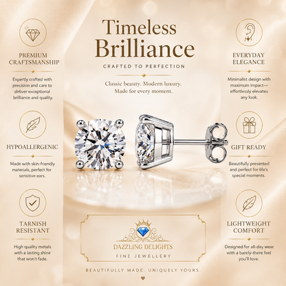 Four Prong Moissanite Solitaire Stud Earrings