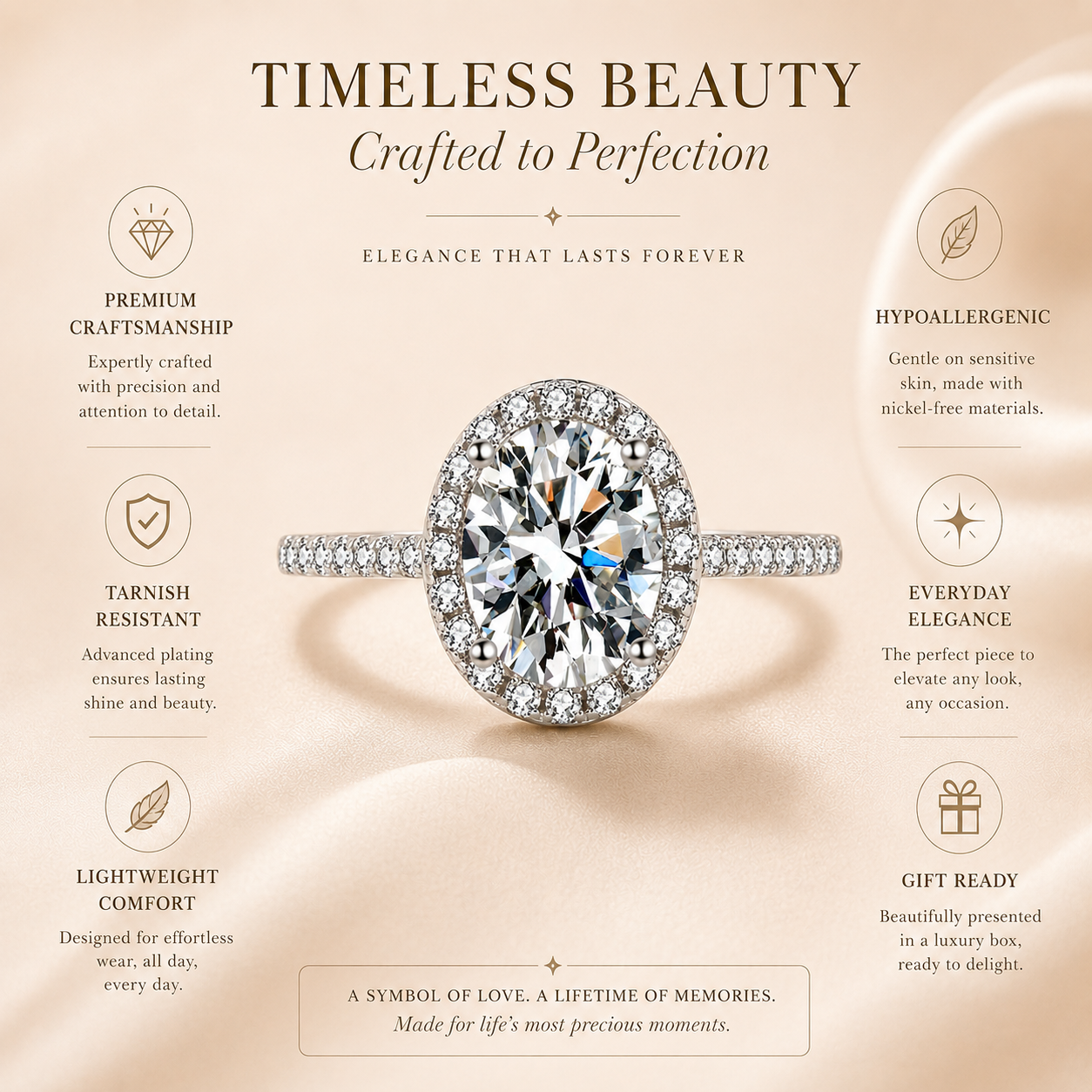 Oval Halo Moissanite Engagement Ring