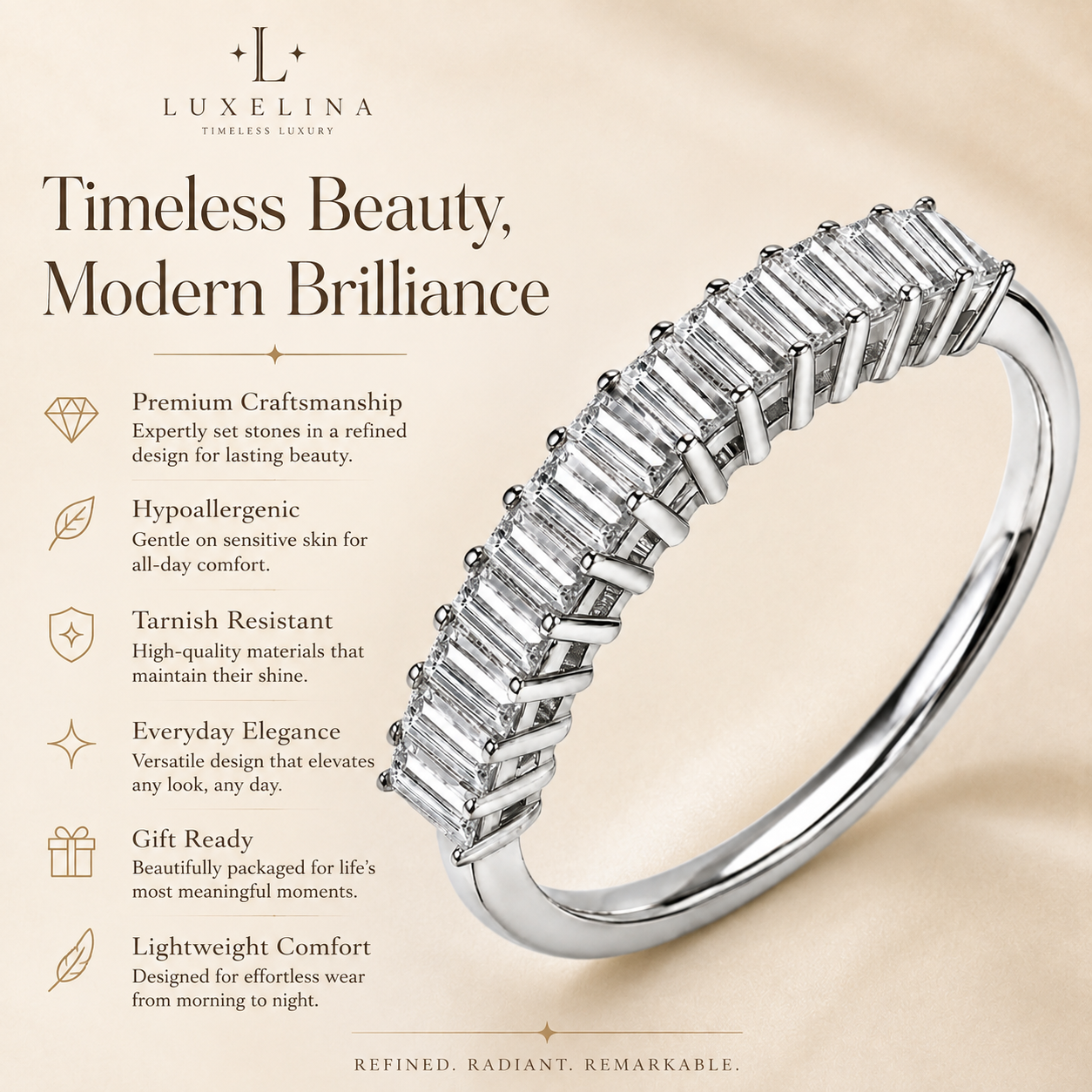 1ct Emerald Cut Moissanite Half-Eternity Wedding Band
