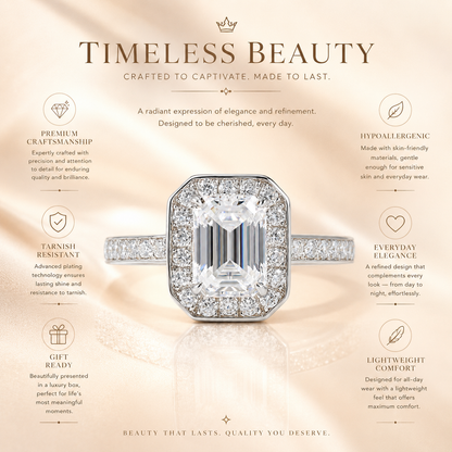 Elegant Emerald Halo Moissanite Engagement Ring