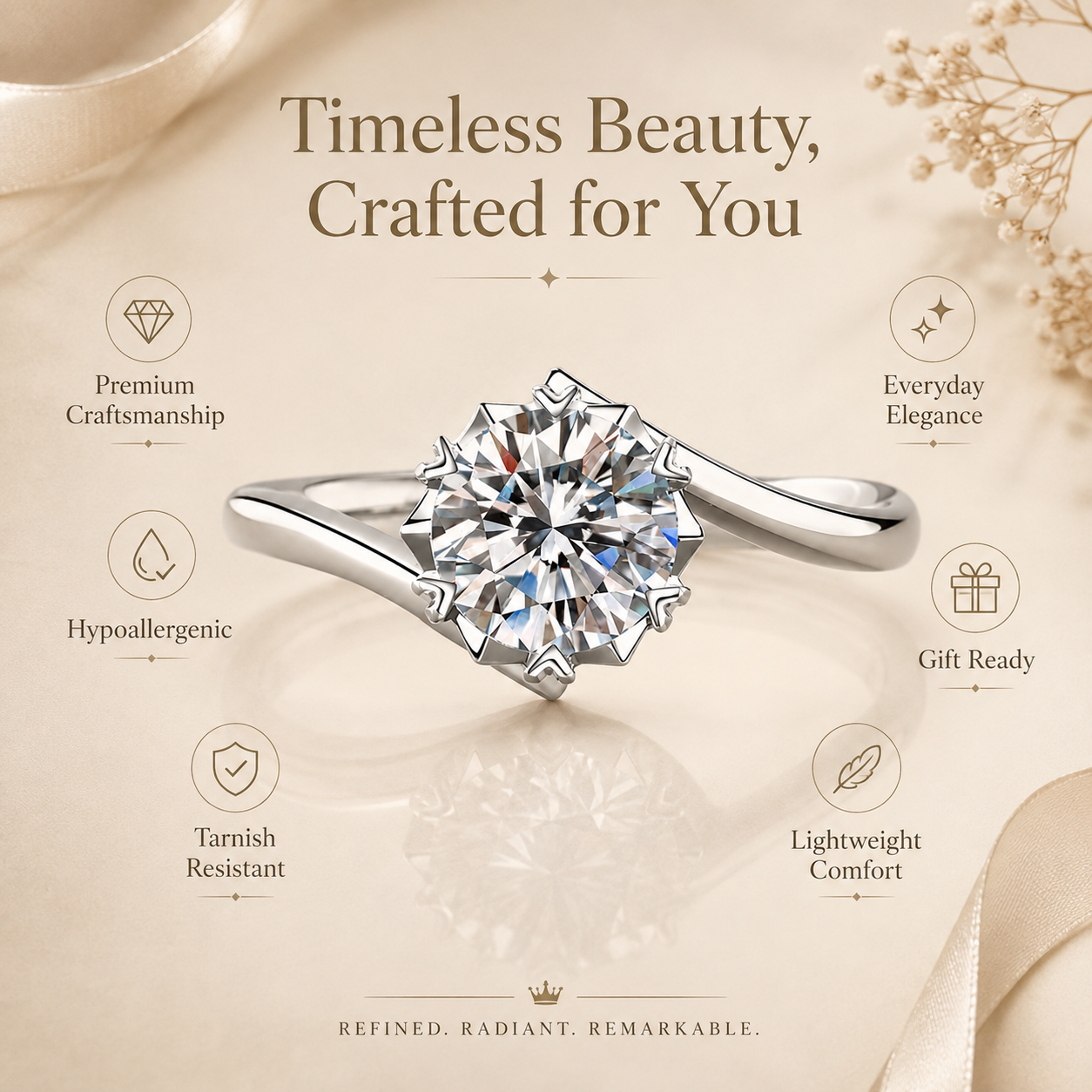Round Brilliant Moissanite Twist Solitaire Engagement Ring