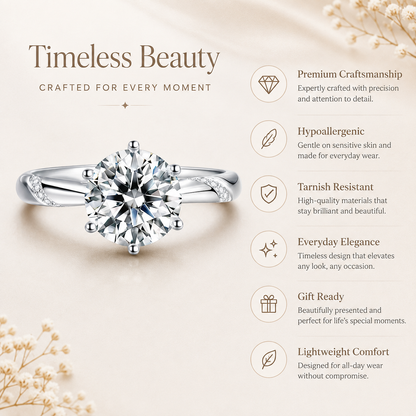 Round Brilliant Moissanite Sweeping Accent Solitaire Engagement Ring