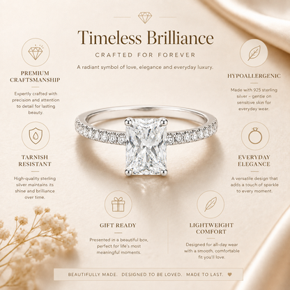 Radiant Cut Moissanite Pavé Solitaire Engagement Ring