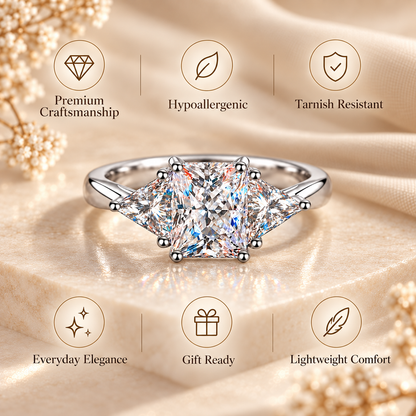3ct Radiant & Trillion Cut Moissanite Trilogy Engagement Ring