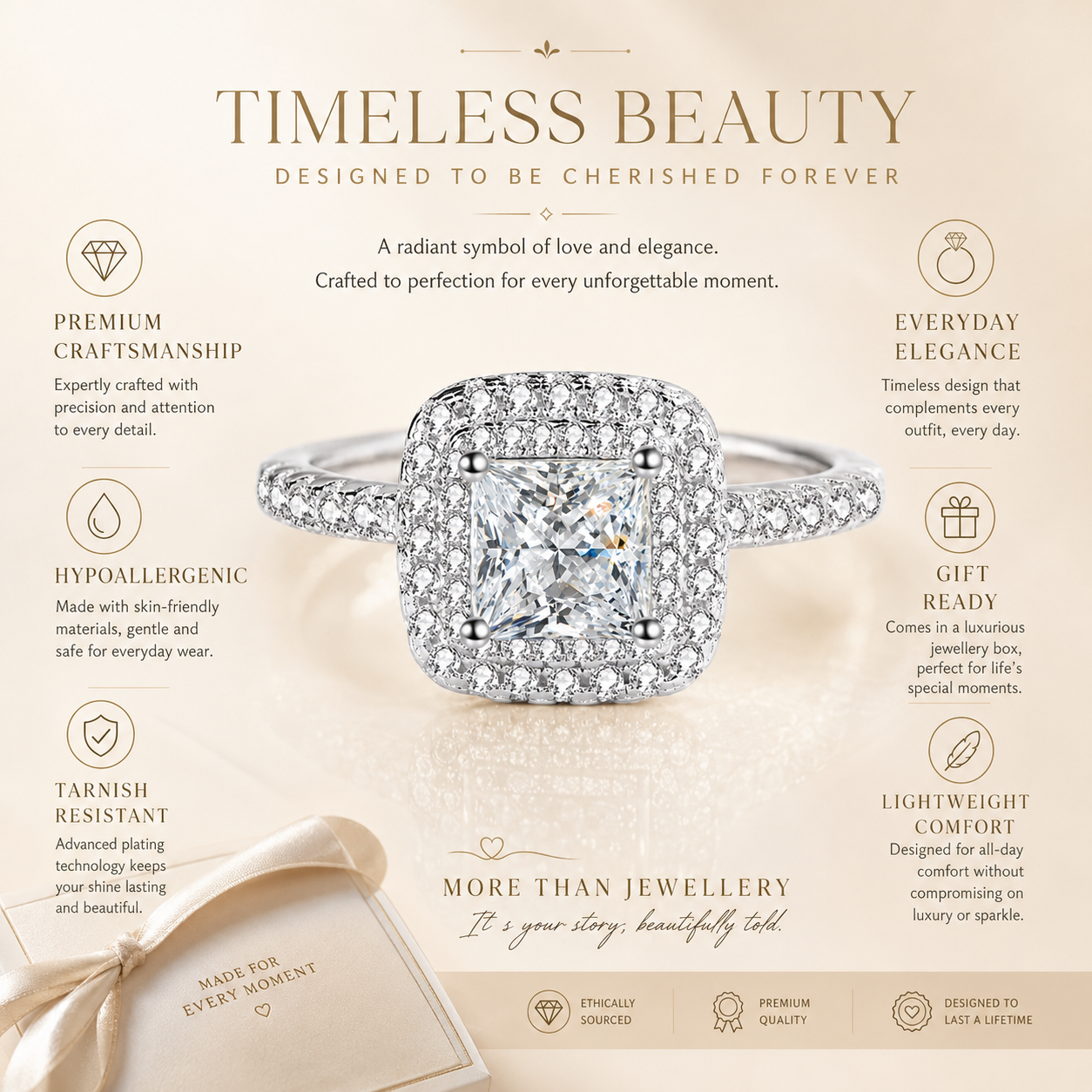Princess Double Halo Moissanite Engagement Ring