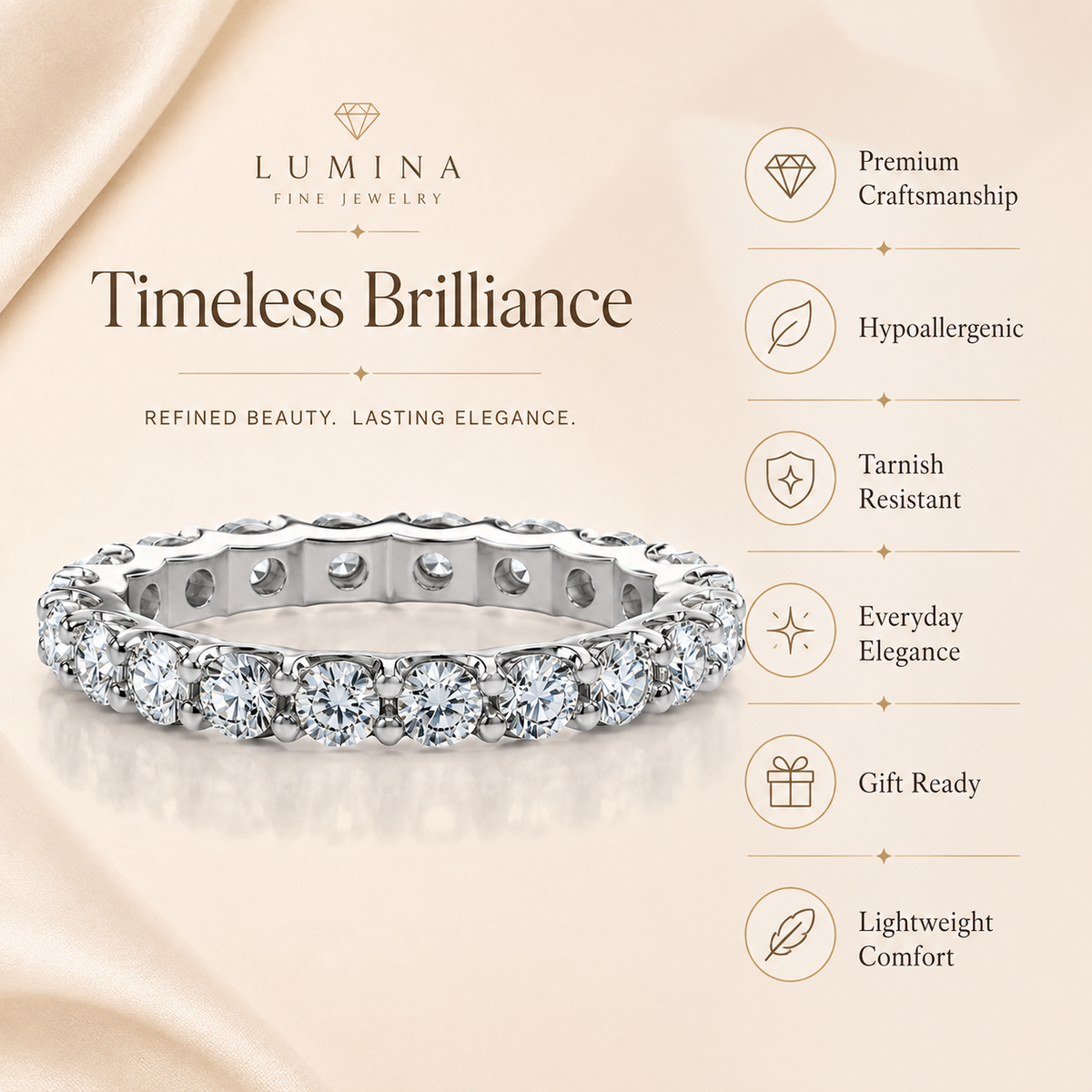 2.1ct Round Brilliant Cut Moissanite Full Eternity Ring Wedding Band