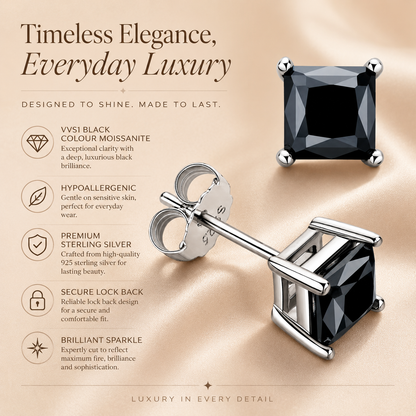 Princess Cut Black Moissanite Stud Earrings