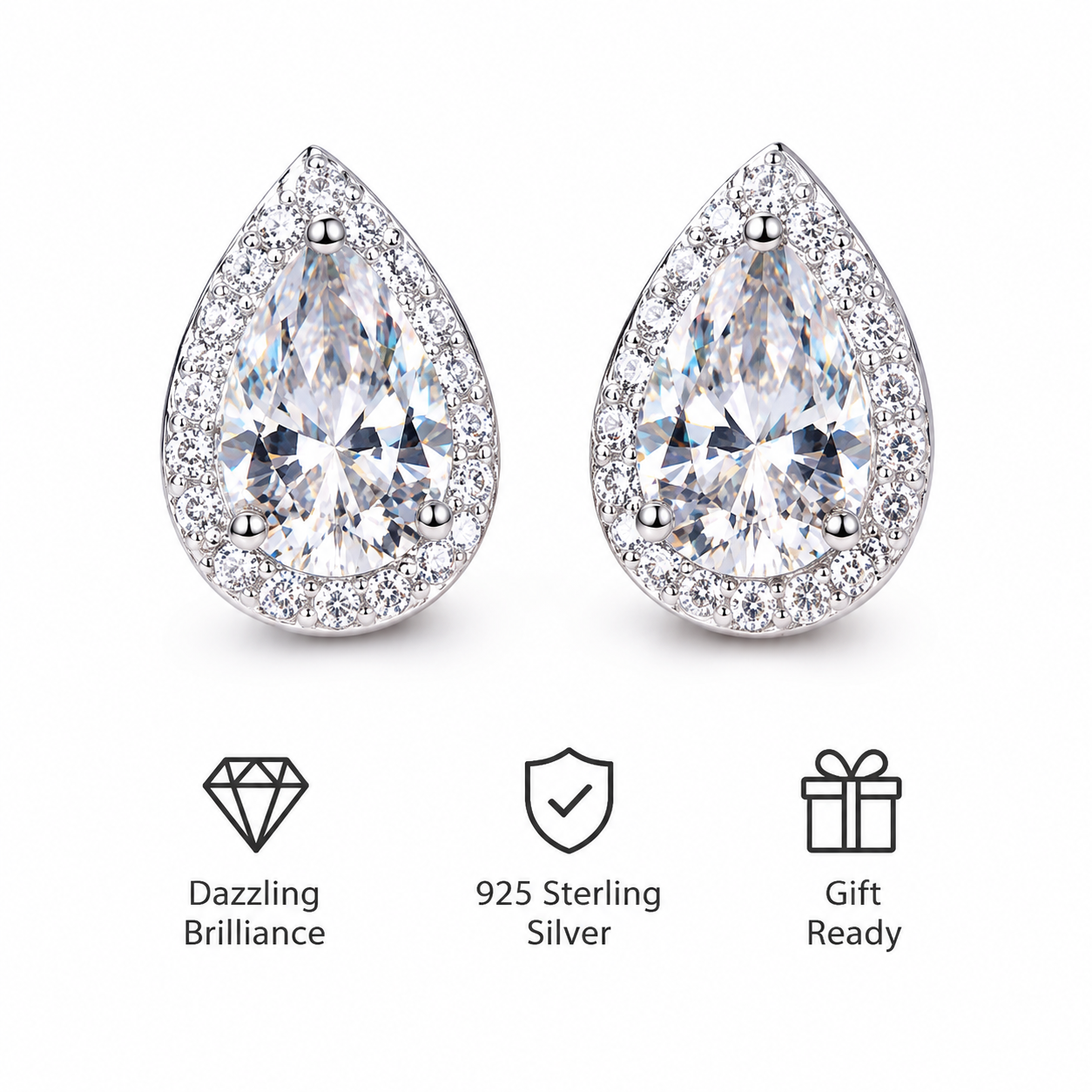 Pear Cut Moissanite Halo Stud Earrings