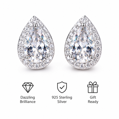 Pear Cut Moissanite Halo Stud Earrings
