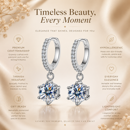 Round Moissanite Hoop Drop Earrings