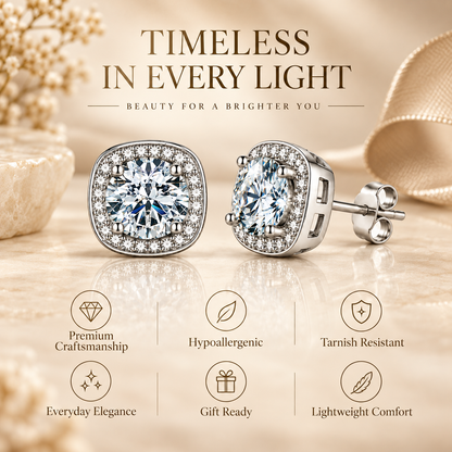 Halo Moissanite Stud Earrings – 925 Sterling Silver & Gold