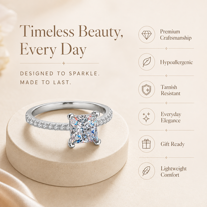 Princess Cut Moissanite Pavé Engagement Ring