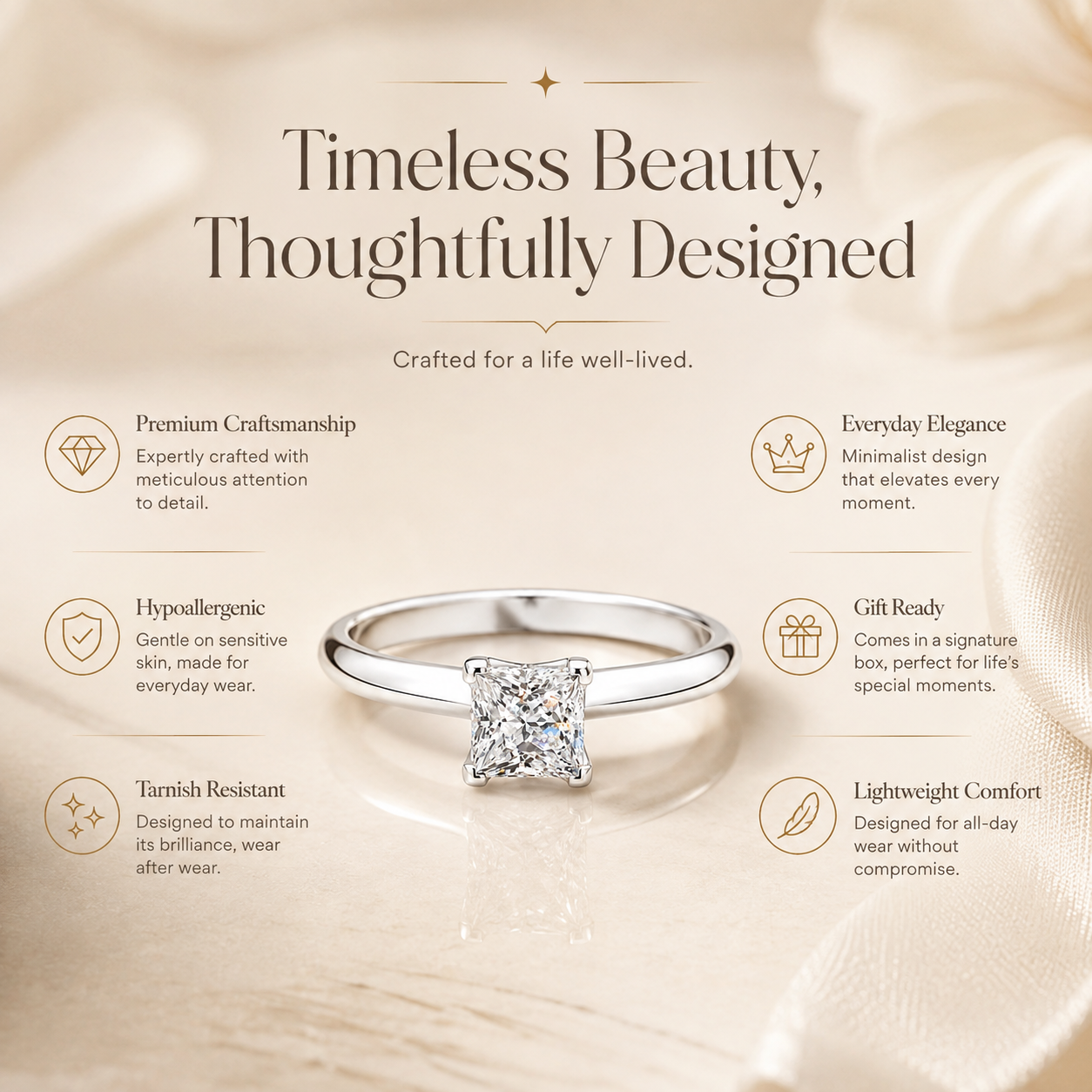 Princess Cut Moissanite Cathedral Solitaire Engagement Ring
