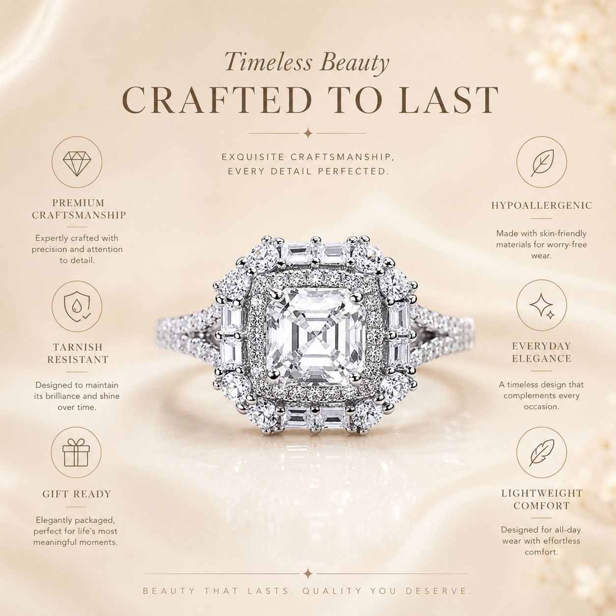Asscher Halo Moissanite Engagement Ring